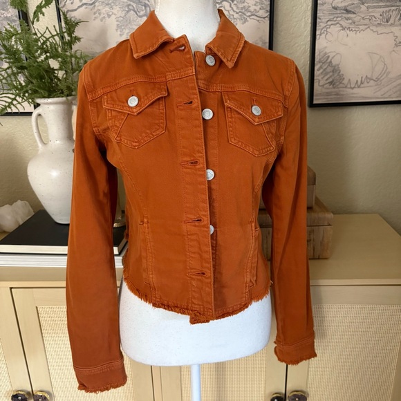 ANTHROPOLOGIE PILCRO Denim Trucker Jacket Burnt Orange Size XS - Picture 2 of 8